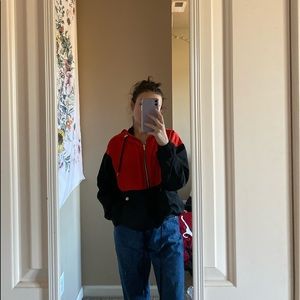red & black half zip windbreaker